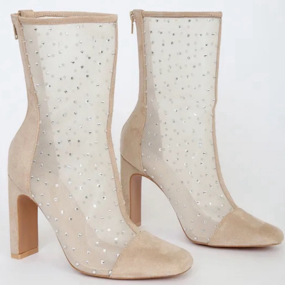 NWT Lulu’s Faux Suede Rhinestone Mid Calf Boots